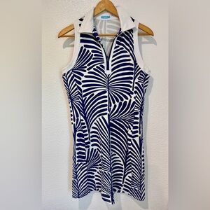 J.McLaughlin Dress Womens M Blue White Sleeveless Collared Print Casual Preppy